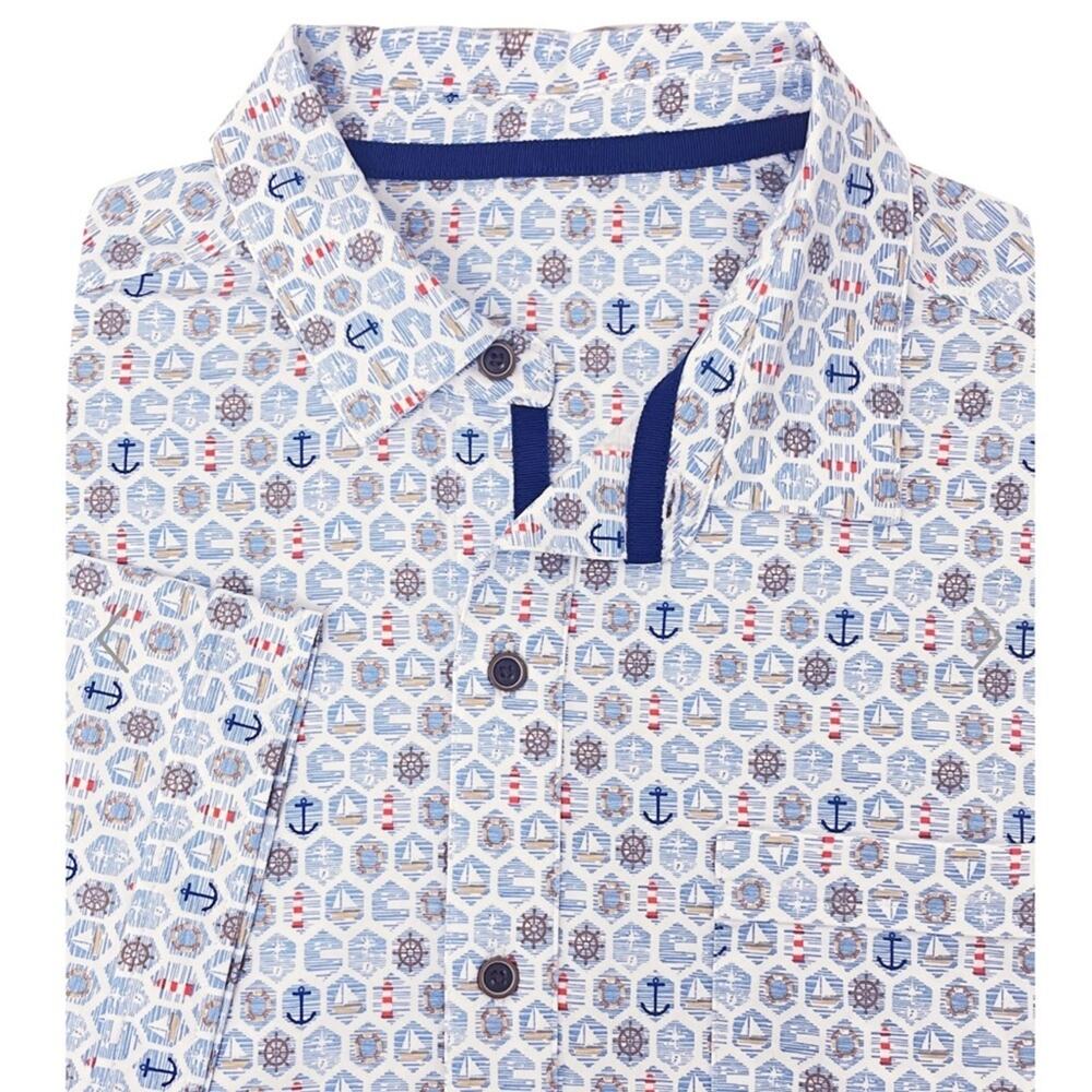 Nicoby Coastal Breeze /Blue/Red Golf Short Sleeeve Button Down Shirt Size XL
